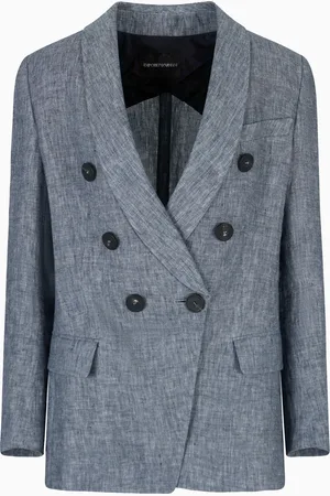 Emporio Armani Blazer croisé en chambray mélange lin