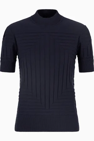 Emporio Armani Pull à trame côtelée et envers rasé droit