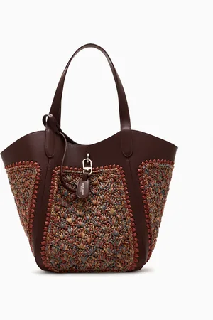 Giorgio Armani Sac à main moyen en cuir et raphia cousu en éventail