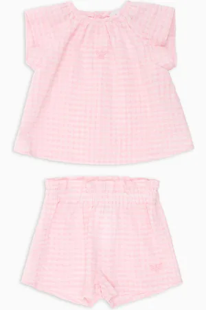 Emporio Armani Ensemble blouse et short en coton vichy et seersucker