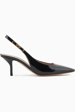 Emporio Armani Escarpins slingback en cuir verni avec plaque aigle