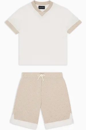Emporio Armani Ensemble T-shirt et short en jersey jacquard avec motif aigle all over