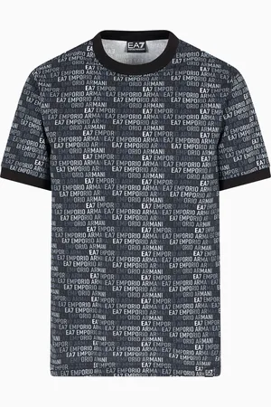 EA7 T-shirt à col ras-du-cou en jersey de coton imprimé monogramme Logo Series