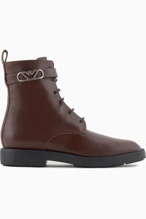 Emporio Armani Bottines à lacets en cuir avec bride logo Icon