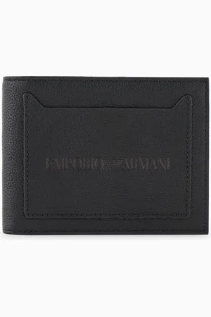 Emporio Armani Portefeuille à deux volets avec poche extérieure en cuir martelé