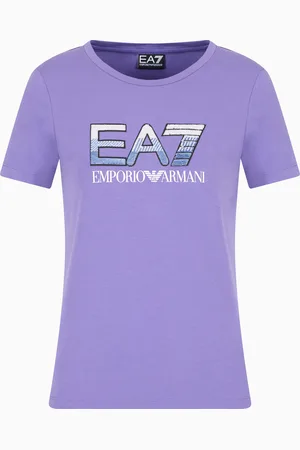 EA7 T-shirt ras-du-cou Logo Series en coton stretch avec logo pailleté