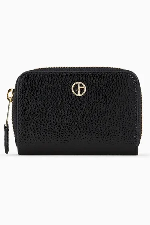 Giorgio Armani Porte-cartes la Prima mini entièrement zippé en cuir verni effet grain de riz