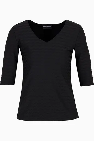 Emporio Armani Pull à col V en jersey de nylon bi-stretch avec motif jacquard