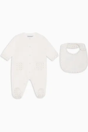 Emporio Armani Conjunto de regalo de mono y babero en punto con motivo de águilas de efecto óptico