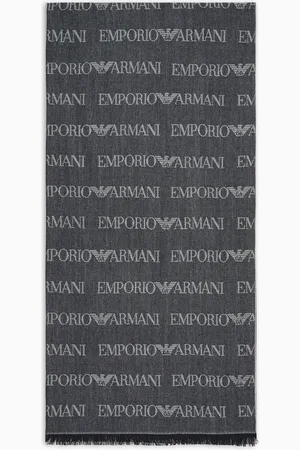 Emporio Armani Écharpe en mélange de laine vierge avec imprimé logo jacquard et franges
