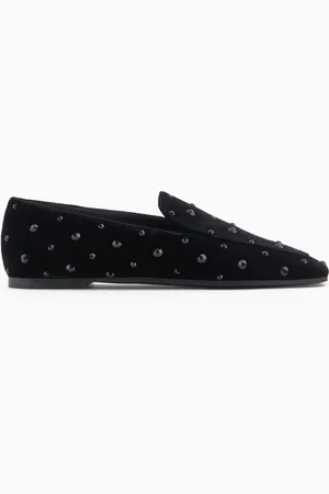 Emporio Armani Chaussures à enfiler en velours avec strass