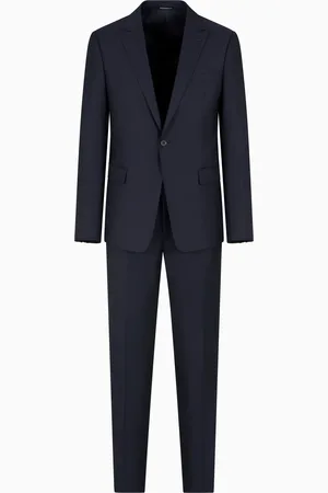 Emporio Armani Costume à simple boutonnage coupe slim en laine vierge jacquard avec micro motif