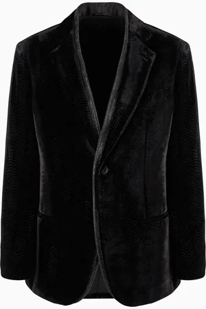 Giorgio Armani Veste de smoking à simple boutonnage en velours imprimé chevron Giorgio