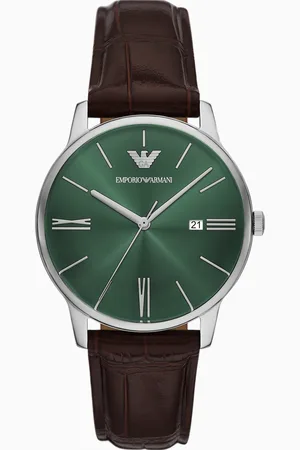 Emporio Armani Montre à trois aiguilles en cuir marron avec affichage de la date