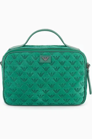 Emporio Armani Sacoche en cuir suédé embossé avec aigle all over