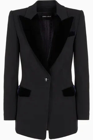 Giorgio Armani Veste à simple boutonnage en laine grain de poudre et velours