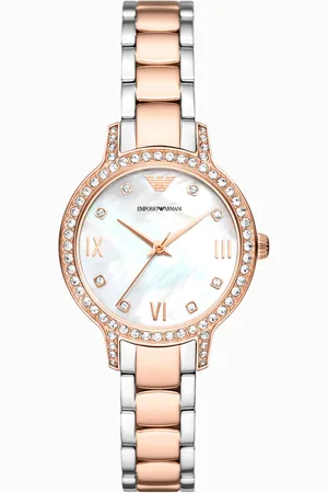 Emporio Armani Montre à trois aiguilles avec bracelet bicolore en acier inoxydable