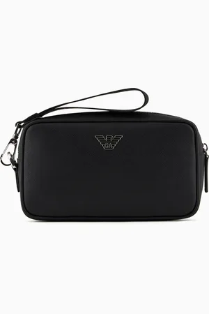 Emporio Armani Trousse de toilette en cuir saffiano régénéré avec plaquette aigle ASV