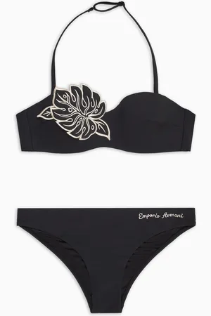 Emporio Armani Bikini bandeau rembourré en lycra recyclé avec broderie de feuilles ASV