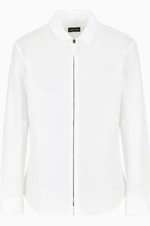 Giorgio Armani Chemise à fermeture zippée en coton seersucker