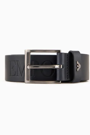 Emporio Armani Ceinture en cuir martelé avec grande inscription logo