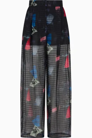 Emporio Armani Pantalon à pinces, confectionné en soie à motif micro-carreaux et imprimé abstrait