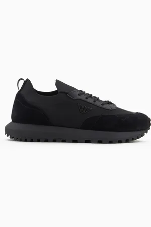 Emporio Armani Sneakers en maille avec détails en cuir suédé