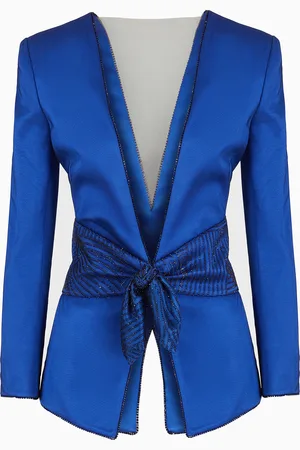 Giorgio Armani Veste à simple boutonnage en soie avec ceinture brodée