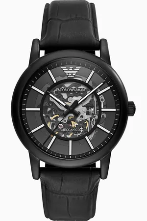 Emporio Armani Montre automatique pour homme en cuir noir