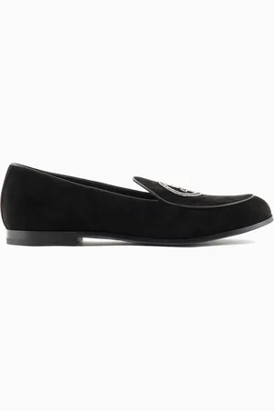 Giorgio Armani Mocassins en cuir suédé avec logo brodé