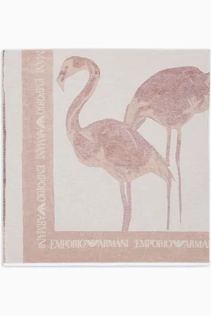 Emporio Armani Grand foulard en mélange de modal et lin avec grand logo