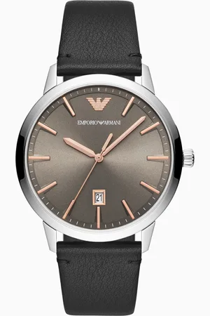 Emporio Armani Montre à trois aiguilles en cuir noir avec date