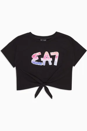 EA7 T-shirt ras-du-cou Logo Series Girl en coton stretch