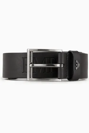 Emporio Armani Ceinture en cuir martelé avec grande inscription logo