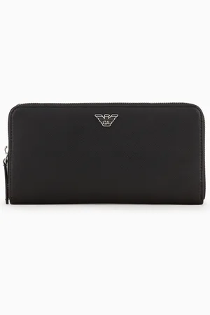 Emporio Armani Portefeuille entièrement zippé en cuir saffiano régénéré avec plaquette aigle ASV