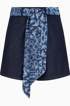 Emporio Armani Short en denim taille haute J77 avec ceinture bandeau imprimée