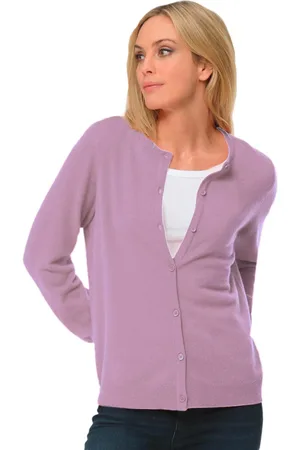 GOLDNER Cardigan à encolure arrondie en cachemire - mauve - Gr. 22 de