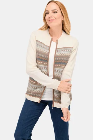 GOLDNER Cardigan en laine vierge à motif norvégien - crème / à motifs - Gr. 23 de