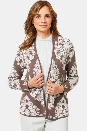 GOLDNER Cardigan en jacquard avec fils métallisés - / stein / à motifs - Gr. 21 de