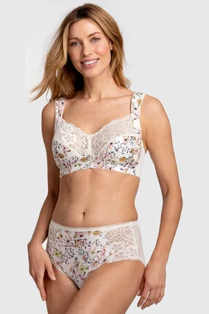 GOLDNER Soutien-gorge sans armature à dentelle - champagne / à fleurs - Gr. 90 D de