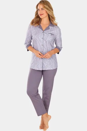 GOLDNER Pyjama en coton avec imprimé mode - baie / blanc / à motifs - Gr. 50/52 de
