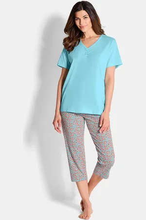 GOLDNER Ensemble de nuit en coton 3 pièces - vert menthe / à motifs - Gr. 38/40 de