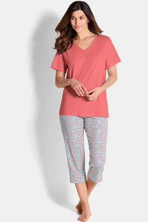 GOLDNER Ensemble de nuit en coton 3 pièces - corail / à motifs - Gr. 54/56 de