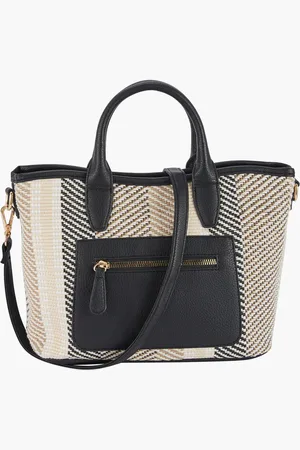Balaboosté Sac à main bi-matière effet paille noir et beige