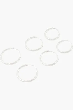 Balaboosté Set de 3 paires de petites créoles torsadées argentées
