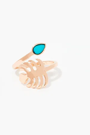 Balaboosté Bague feuille dorée et pierre fantaisie verte