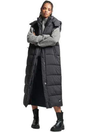Superdry Doudoune à capuche long sans manches femme Ripstop