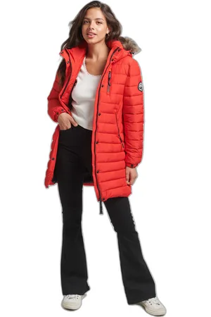 Superdry Doudoune mi-longue à capuche avec fausse fourrure femme