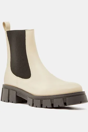 Galeries Lafayette Chelsea boots en Cuir semelle épaisse beiges - Talon 4,5 cm