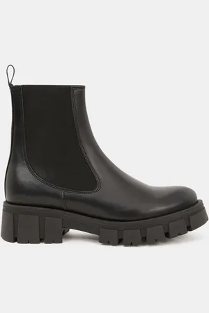 Galeries Lafayette Chelsea boots en Cuir semelle épaisse noires - Talon 4 cm